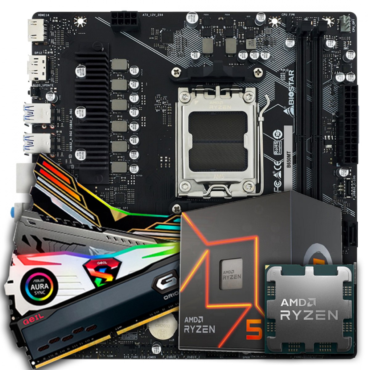 Kit Upgrade, AMD Ryzen 5 8500G, Placa Mãe Chipset A620 DDR5, Memória DDR5 8GB