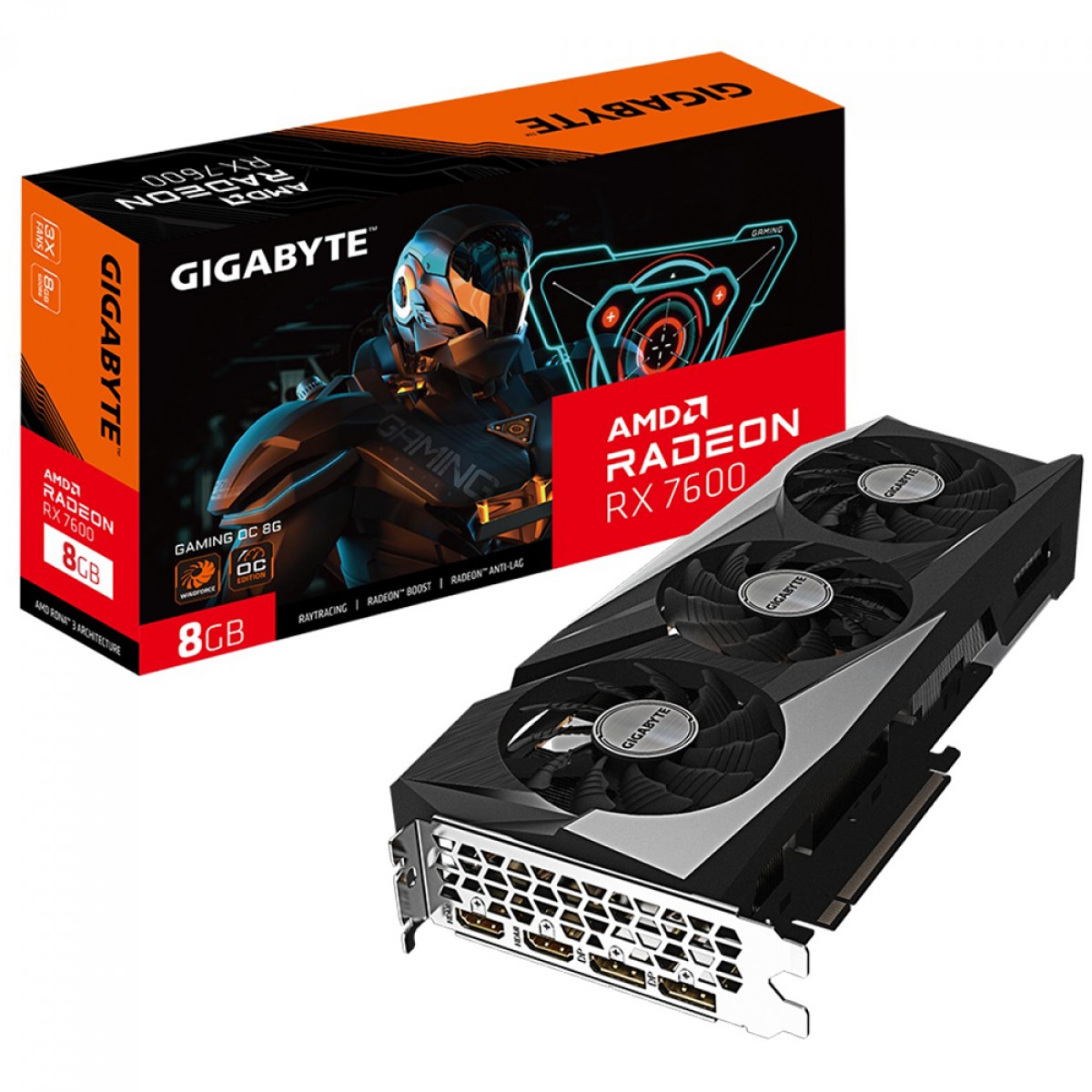 Placa De Vídeo Gigabyte AMD Radeon RX 7600 Gaming OC, 8GB, GDDR6, FSR, Ray Tracing, GV-R76GAMING OC-8GD